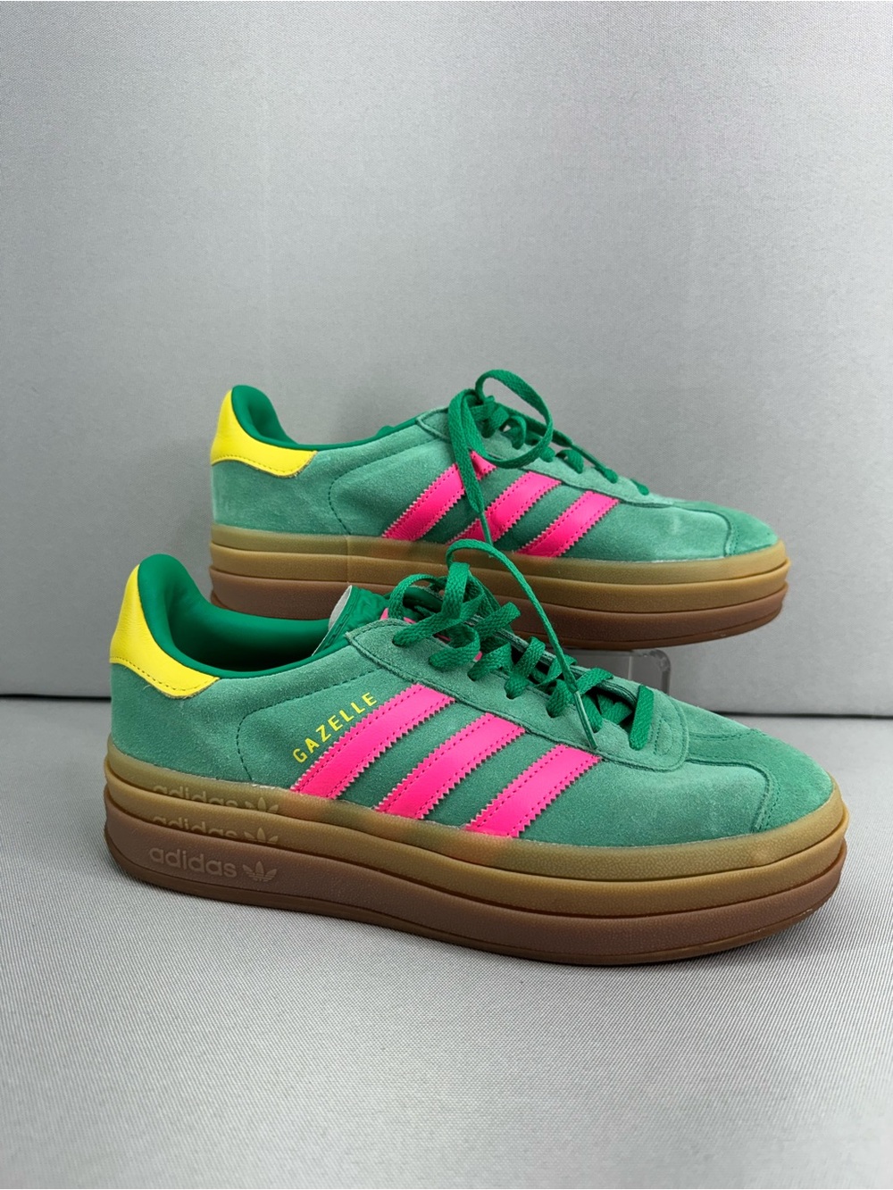 adidas Gazelle Platform Sneakers - Green with Pink & Yellow Accents